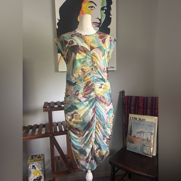 Ted Baker Amelia Multi   Green  Ruched Wrap Mini Dress - Picture 3 of 11